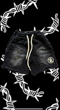 Hellstar Fleece Shorts Black Washed Cream Logo Drawstring